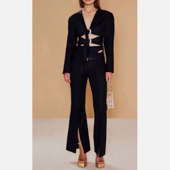 BNWT Cult Gaia Flared Black Boot-Cut Pants w/Slits, Size 6 - Picture 2 of 10